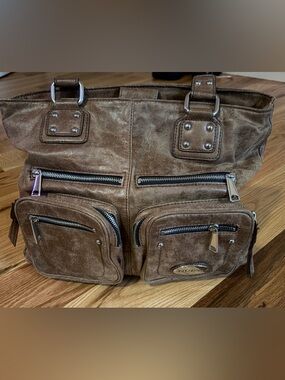 Soft leather Brown Multi-Pocket Tote Bag